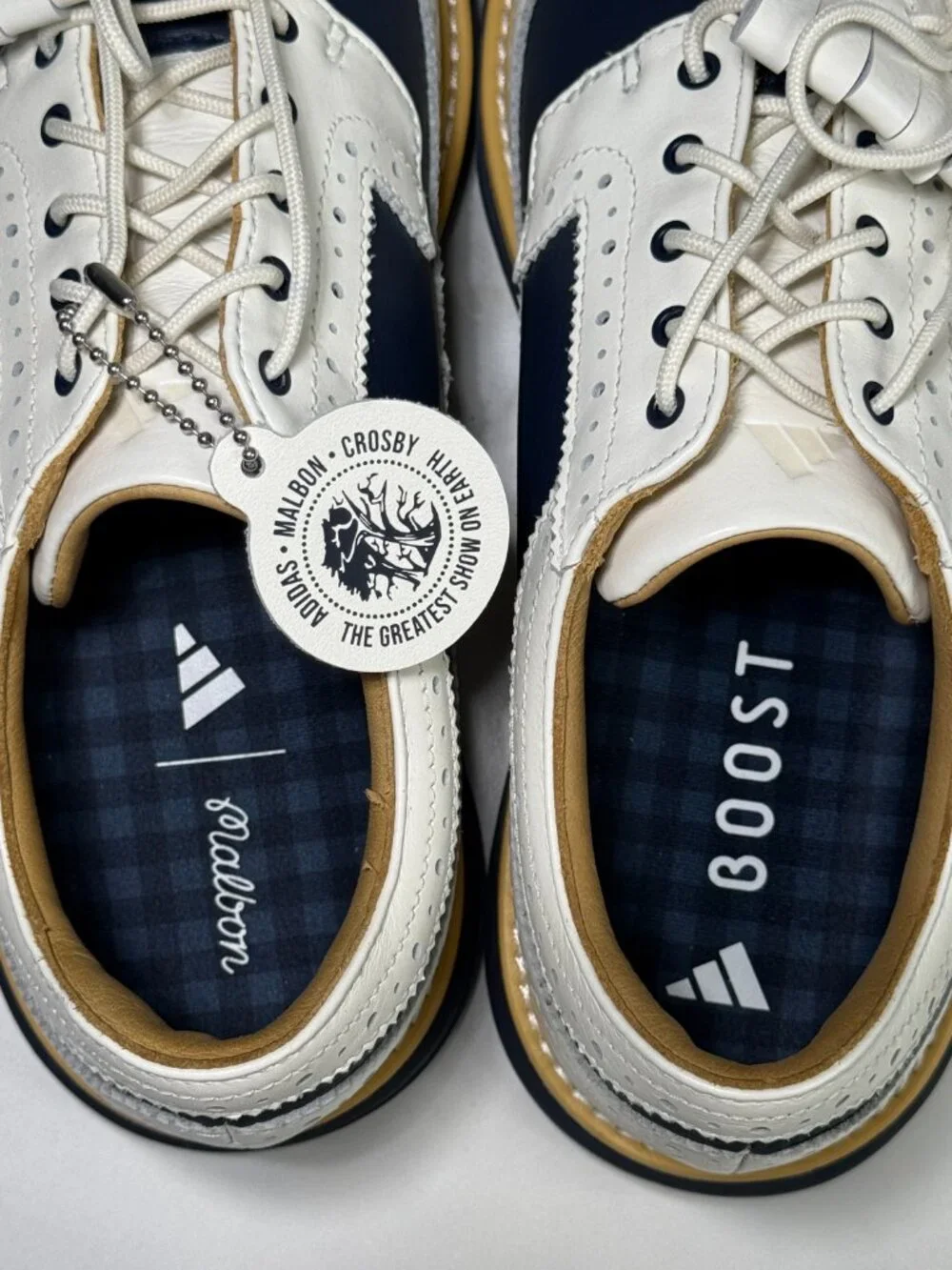 Adidas x Malbon MC87 Spikeless Leather Golf Shoes, US Mens 7, White Navy